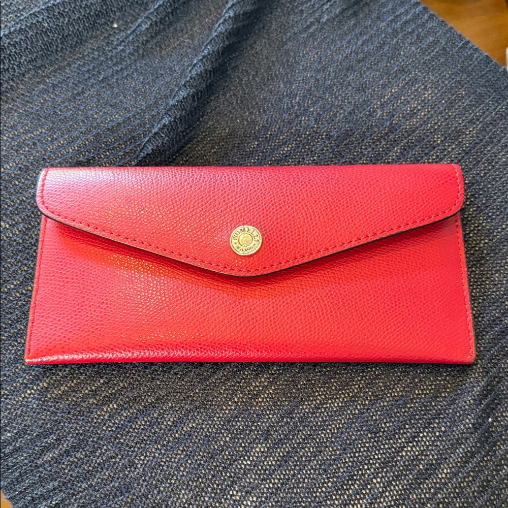 Red Envelope-Style Leather Wallet with Gold Button - Picture 2 of 6